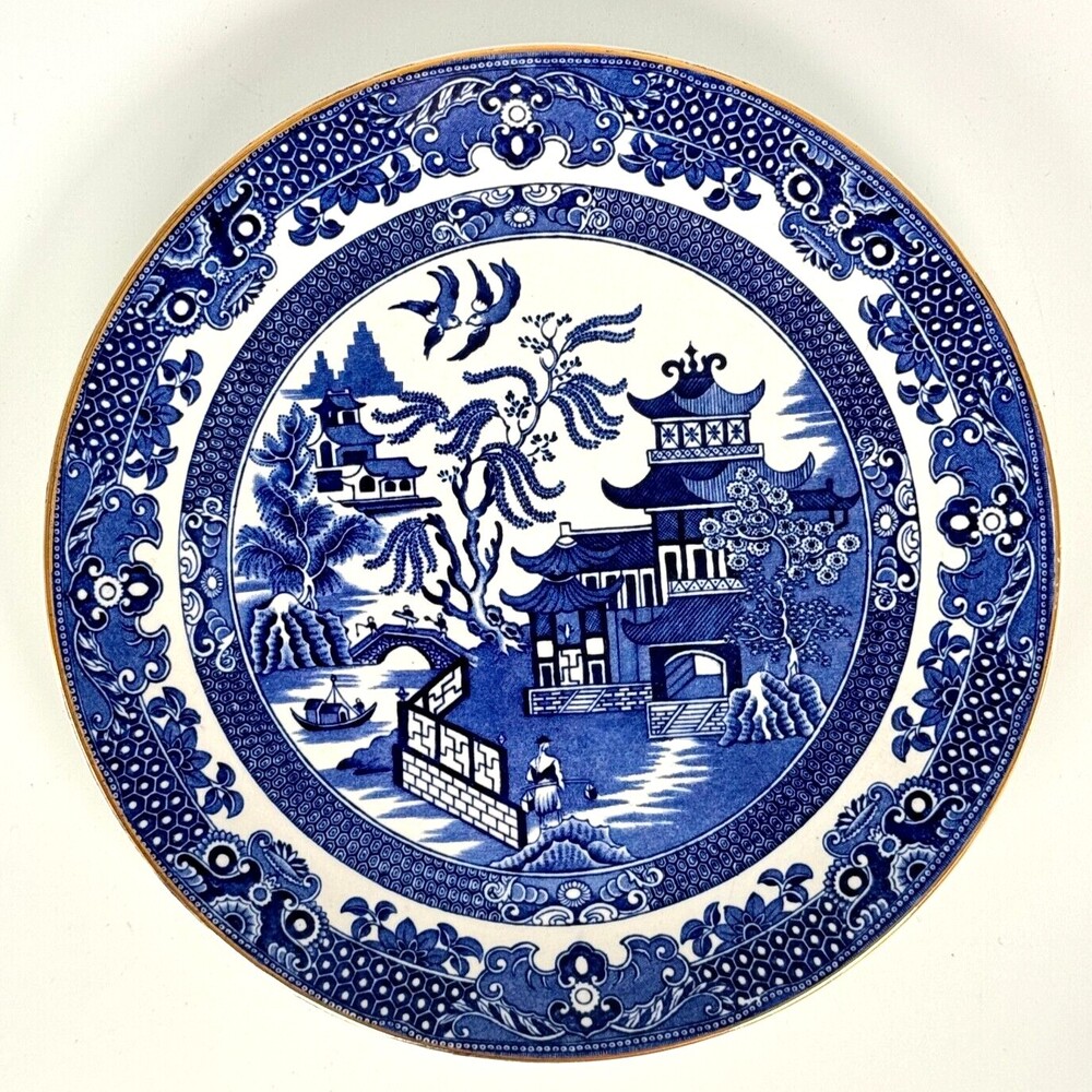 Burleigh Ware Blue Willow Breakfast Plate Dinnerware Tableware UK 8.5" CHIP